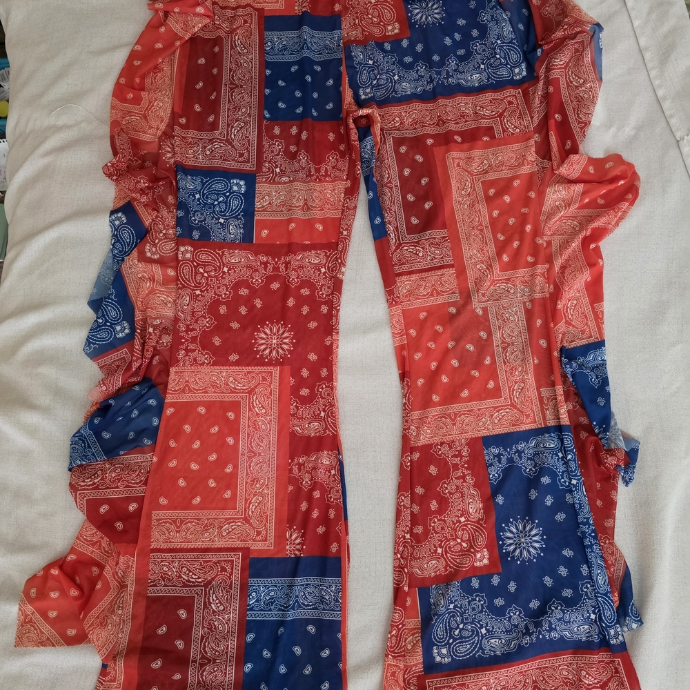 Womens Red and Blue Bandana Print‎ Pants Sheer Swimsuit Cover Sx 2XL Bold